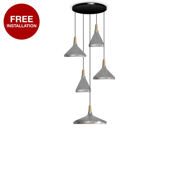 Cippi-P5 Brushed Aluminium / Wood Cluster Lamp