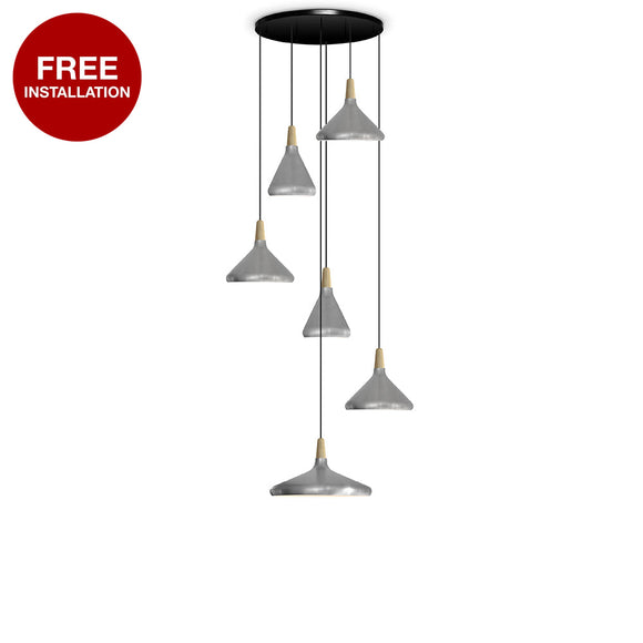 Cippi-P6 Brushed Aluminium / Wood Cluster Lamp
