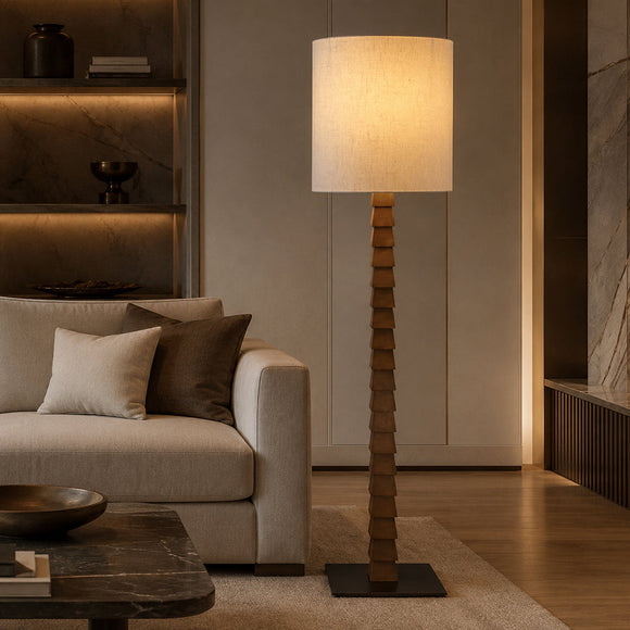 AURIC-F1785-WOOD-WH - Brushed Dark Grey / Off White - Floor Lamp