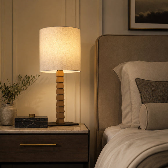 AURIC-T650-WOOD-WH - Brushed Dark Grey / Off White - Table Lamp