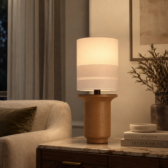 ELVA-T710-WOOD-WH - Brushed Dark Grey / Off White - Floor Lamp
