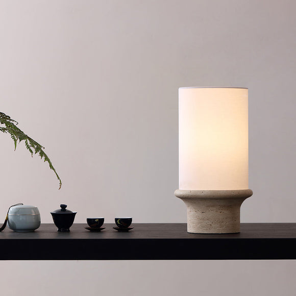 ELVIE-T420-TRAVERTINE-WH - Travertine / Off White - Table Lamp