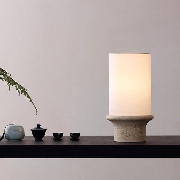 ELVIE-T420-TRAVERTINE-WH - Travertine / Off White - Table Lamp