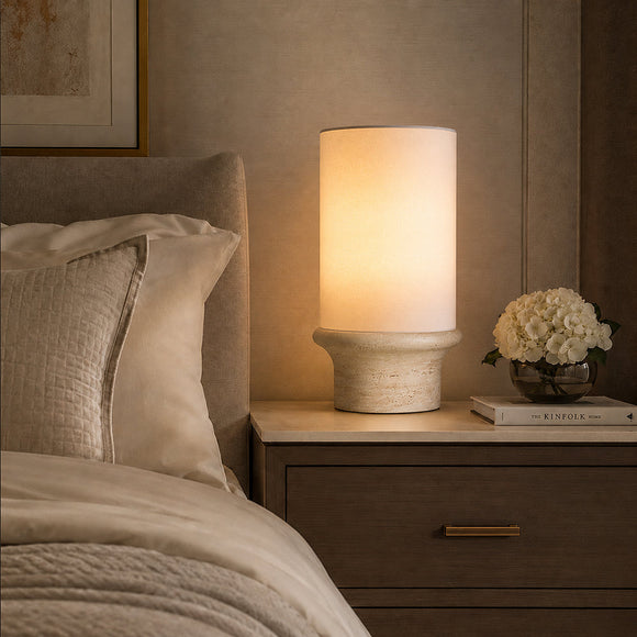 ELVIE-T520-TRAVERTINE-WH - Travertine / Off White - Table Lamp