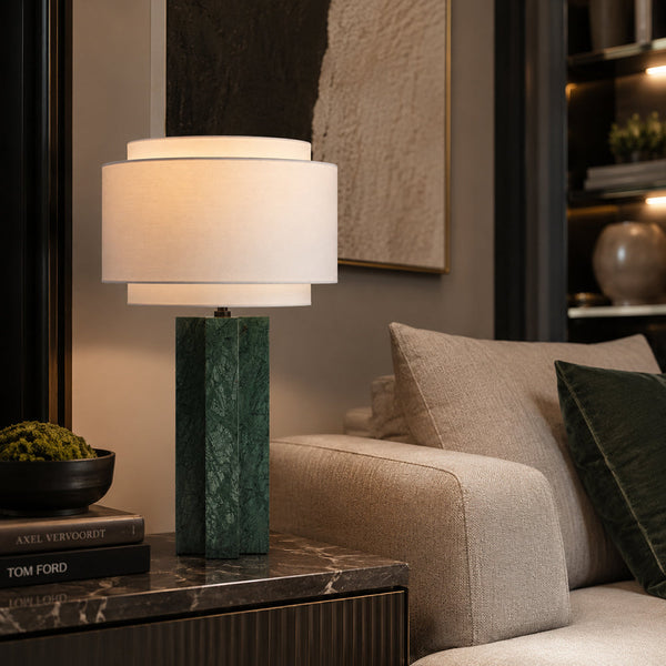 NEJU-T550-GMARBLE-WH - Blackening and Brushing of Copper / Off White - Table Lamp