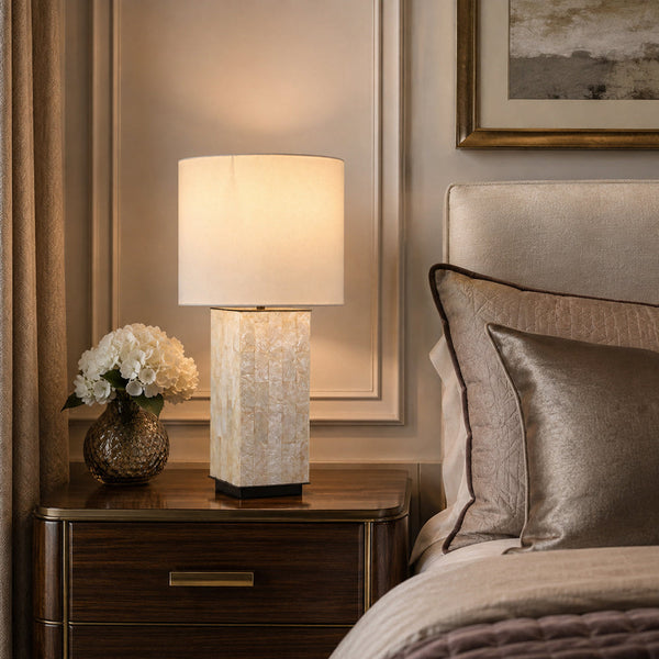 QAREL-T550-SHELL-WH - Brushed Dark Grey / Off White - Table Lamp