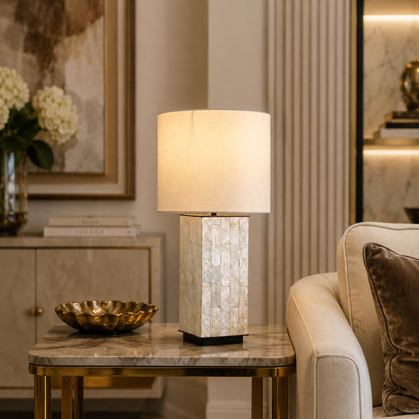 QAREL-T550-SHELL-WH - Brushed Dark Grey / Off White - Table Lamp