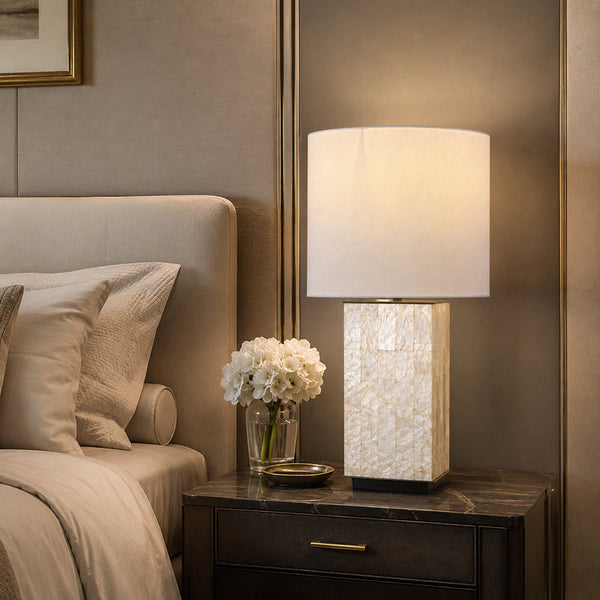 QAREL-T650-SHELL-WH - Brushed Dark Grey / Off White - Table Lamp