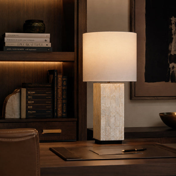 QAREL-T650-SHELL-WH - Brushed Dark Grey / Off White - Table Lamp