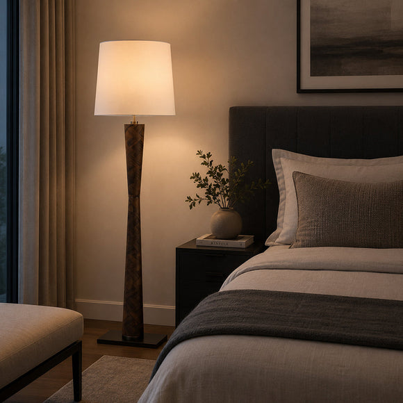 SEREN-F15750-PAULOWNIA-WH - Brushed Dark Grey / Off White - Floor Lamp