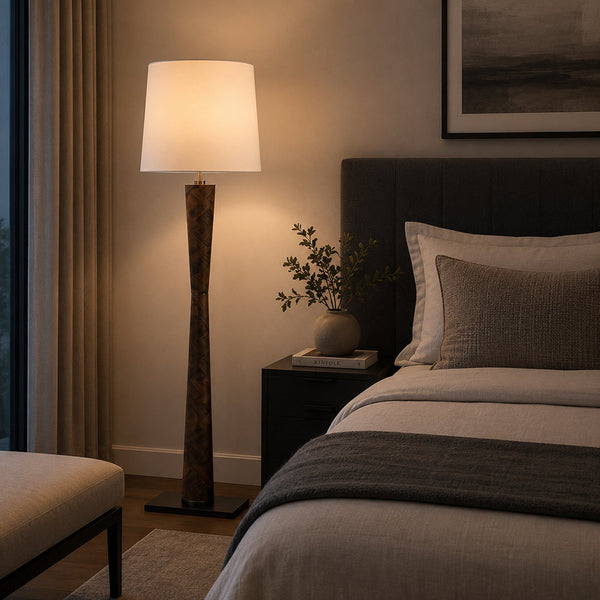 SEREN-F15750-PAULOWNIA-WH - Brushed Dark Grey / Off White - Floor Lamp