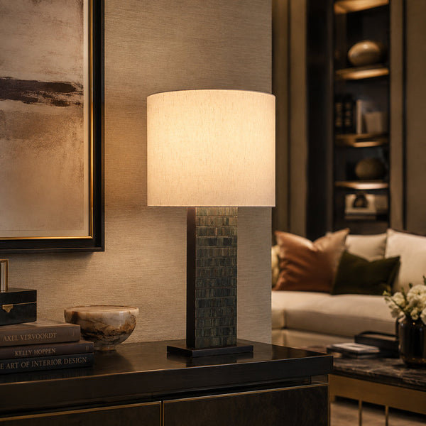 VAREL-T805-HYACINTH-WH - Brushed Dark Grey / Off White - Table Lamp