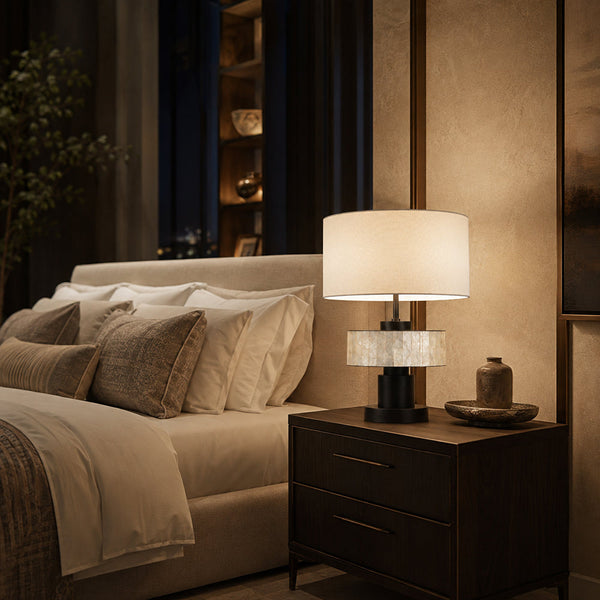 VIERA-T600-SHELL-WH - Brushed Dark Grey / Off White - Table Lamp