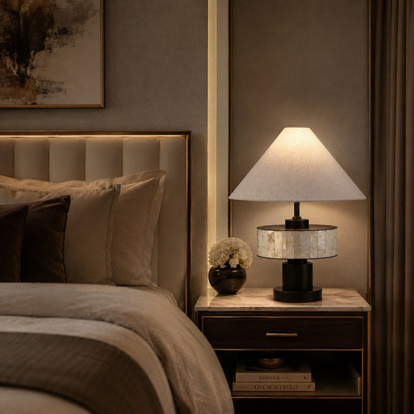VIERA-T620-SHELL-WH - Brushed Dark Grey / Off White - Table Lamp